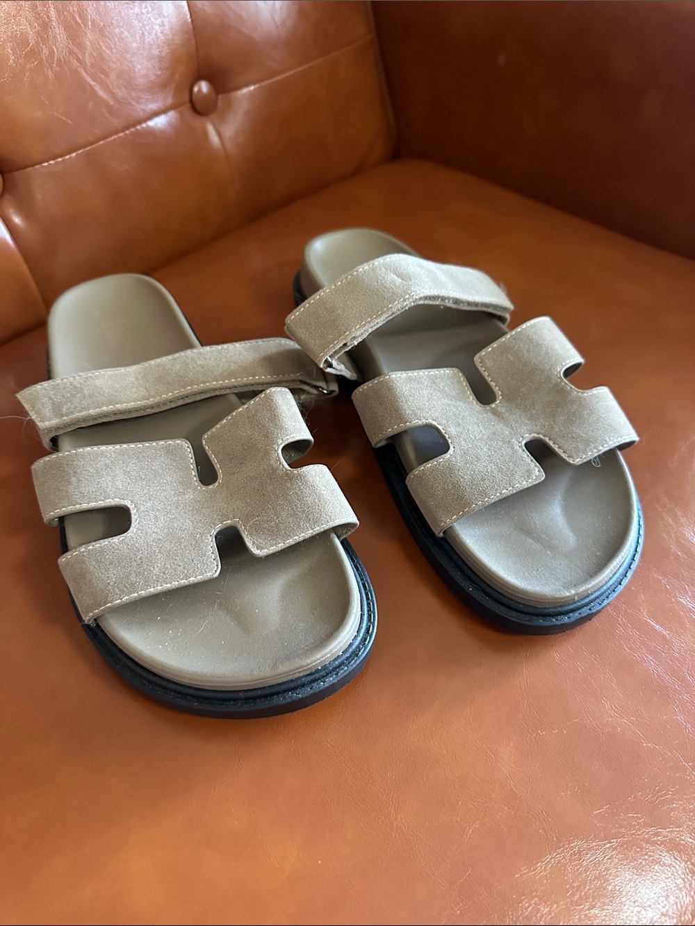 Chunky Taupe  h sandal Chypre Velcro Slide Sandals